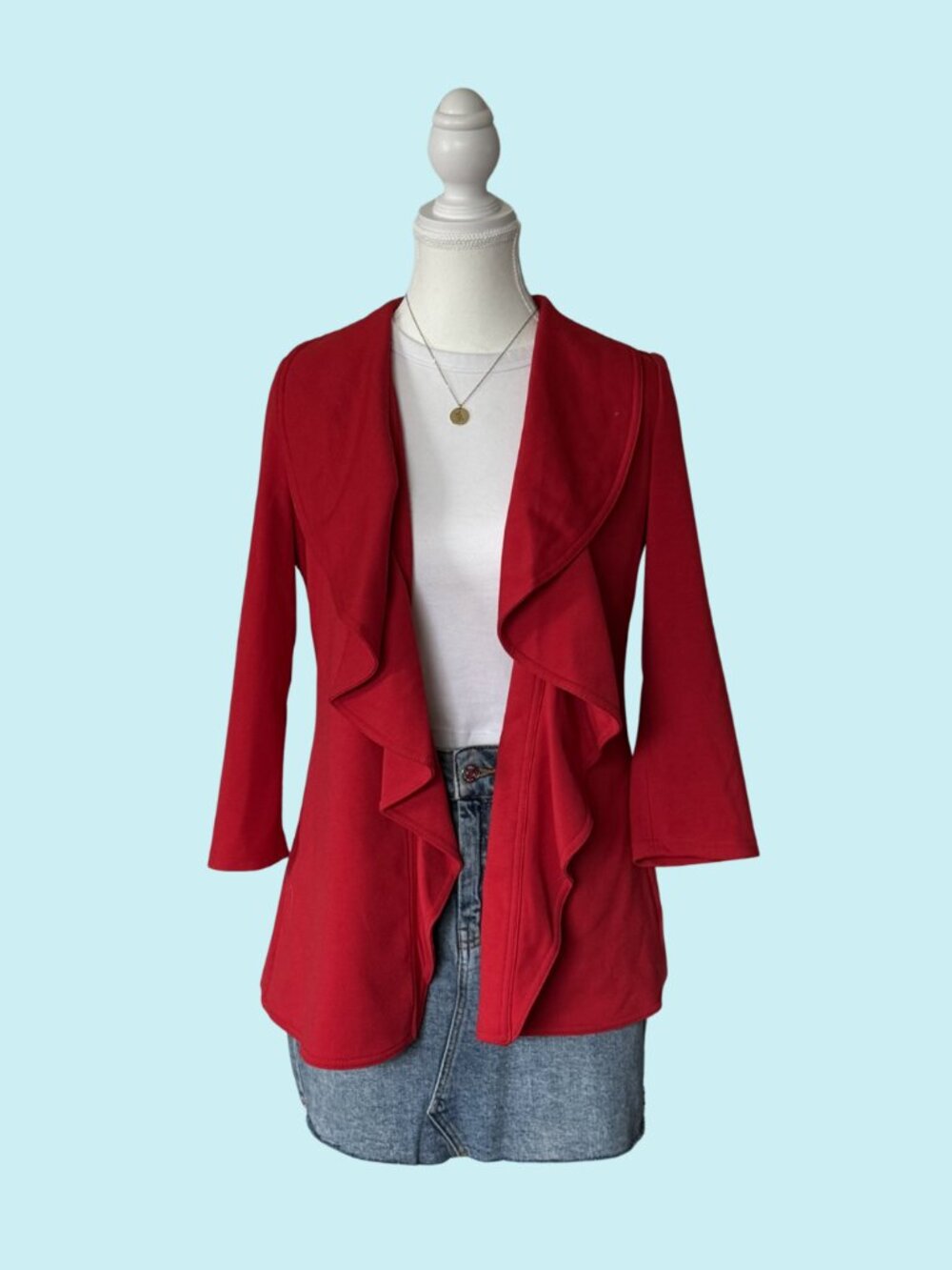 Calvin Klein Red Ruffle Open-Front Jacket